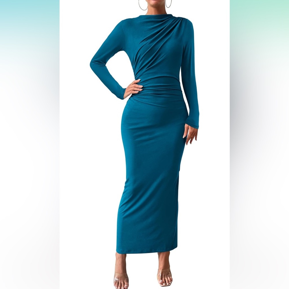 Elegant Teal Long Sleeve Dress